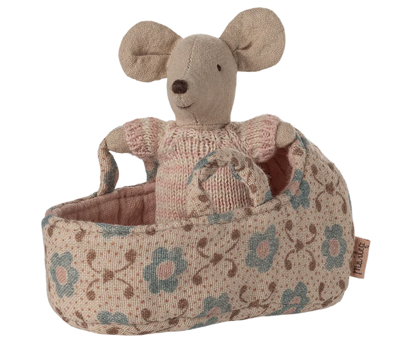 Maileg | Baby Mouse in Carry Cot - Rose