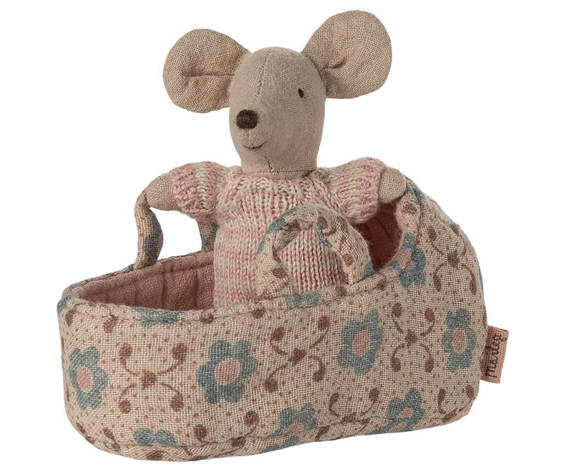 Maileg | Baby Mouse in Carry Cot - Rose
