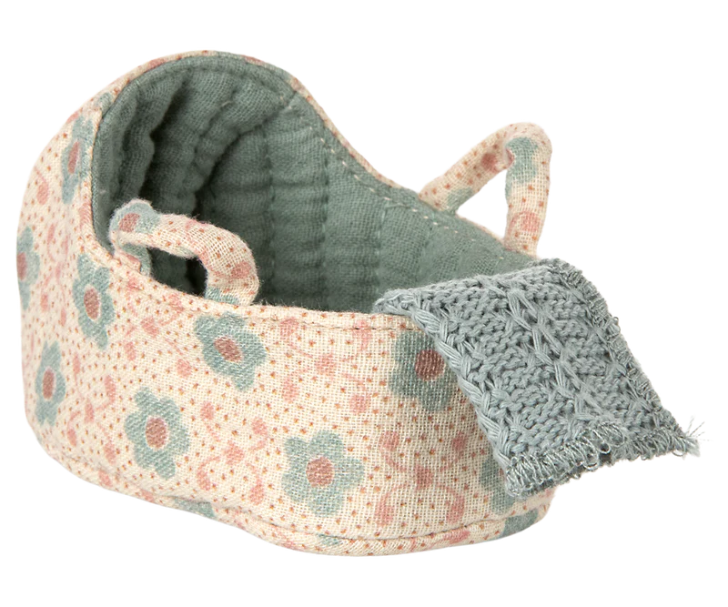 Maileg | Carry Cot, Baby Mouse - Blue