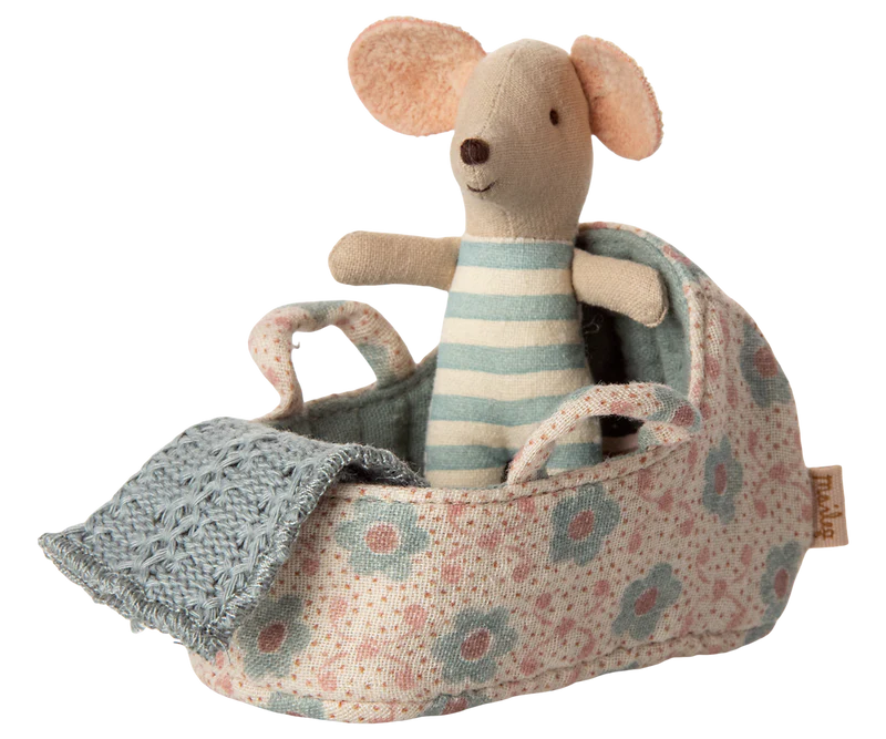 Maileg | Carry Cot, Baby Mouse - Blue