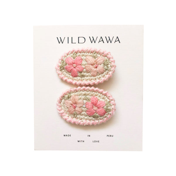 Crochet Clip Set || Taupe Pink