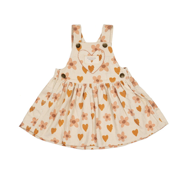 Heart Pocket Overall Dress || Desert Rose Hearts, Girls Dress, Wild Wawa - All The Little Bows