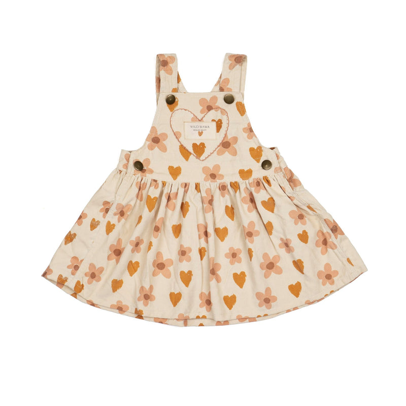 Heart Pocket Overall Dress || Desert Rose Hearts, Girls Dress, Wild Wawa - All The Little Bows