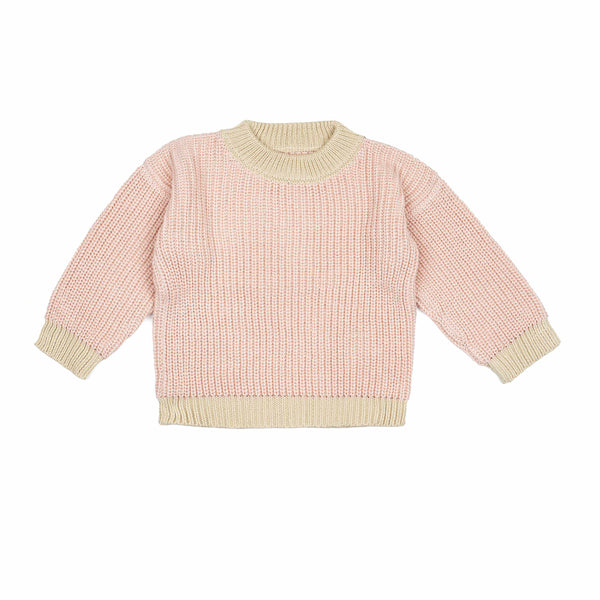 Crew Neck Sweater || Pink / Ecru