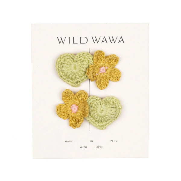 Crochet Clip Set || Golden Honey, Baby Toddler Girls Hair Clip Set, Wild Wawa - All The Little Bows