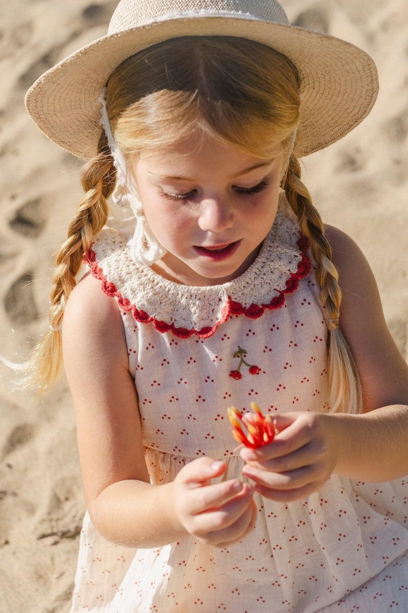 Crochet Collar Dress in Red Dot/Cherry