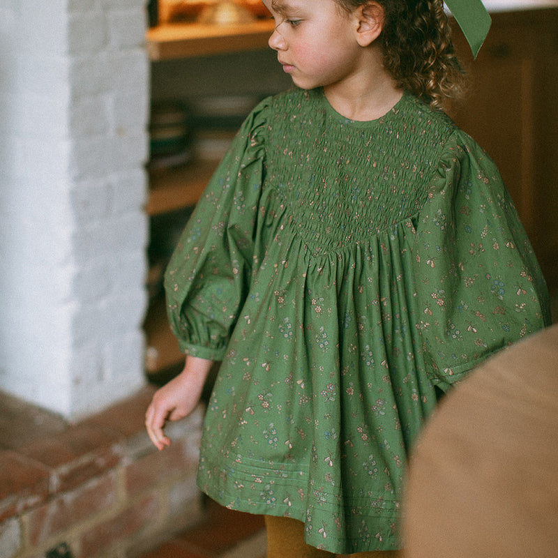 Draughts Dress | Pear Green Floral Organic Cotton