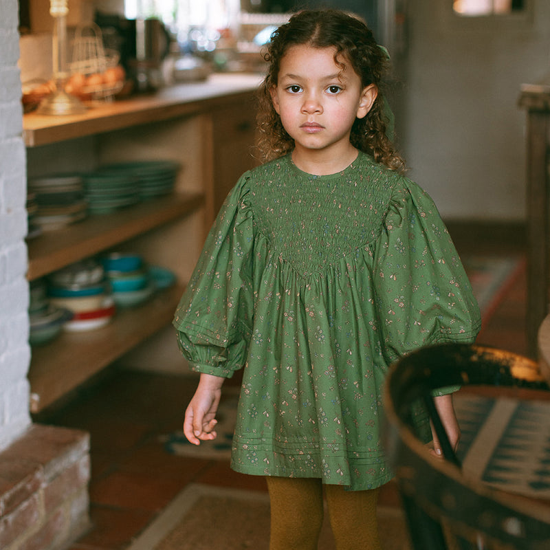 Draughts Dress | Pear Green Floral Organic Cotton