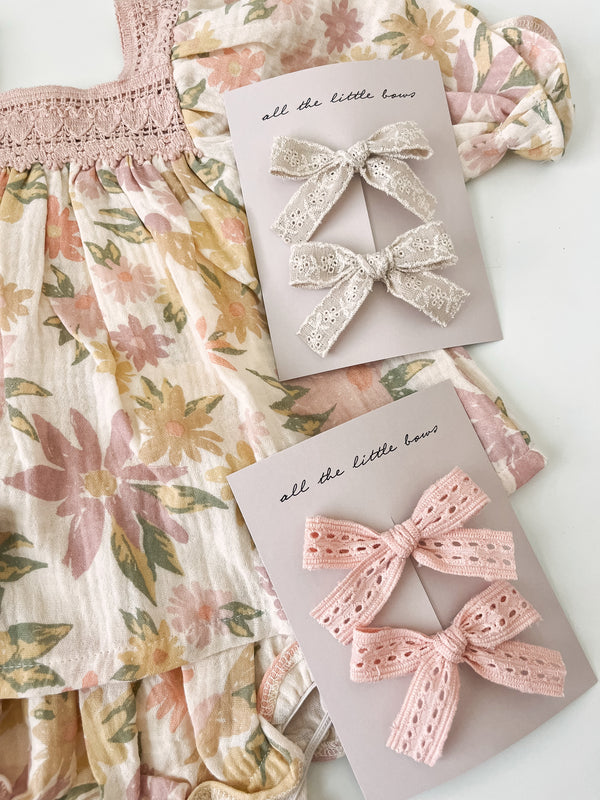 Lace Bow Clip Set || Blush Eyelet