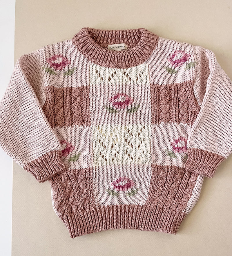 Rose Patchwork Sweater || Misty Rose