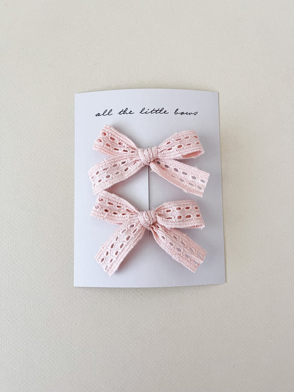Lace Bow Clip Set || Blush Eyelet