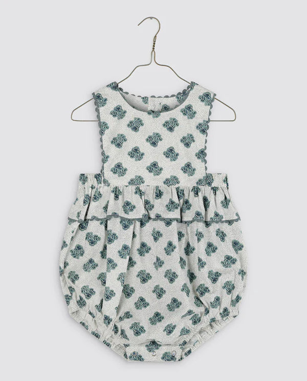 Frilly Bridget Romper || Hollyhock Floral Teal