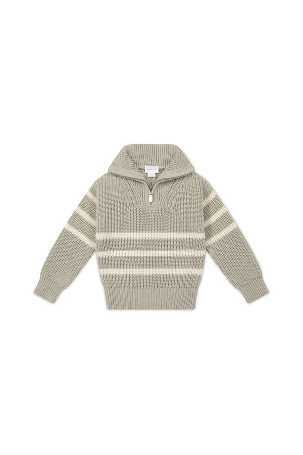 Jack Zip Jumper - Moss Marle Stripe