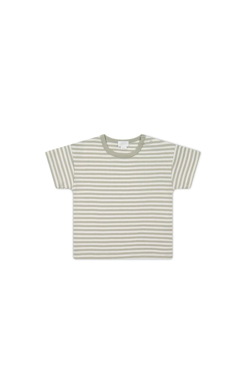 Pima Cotton Hunter Tee - Narrow Stripe Moss/Cloud