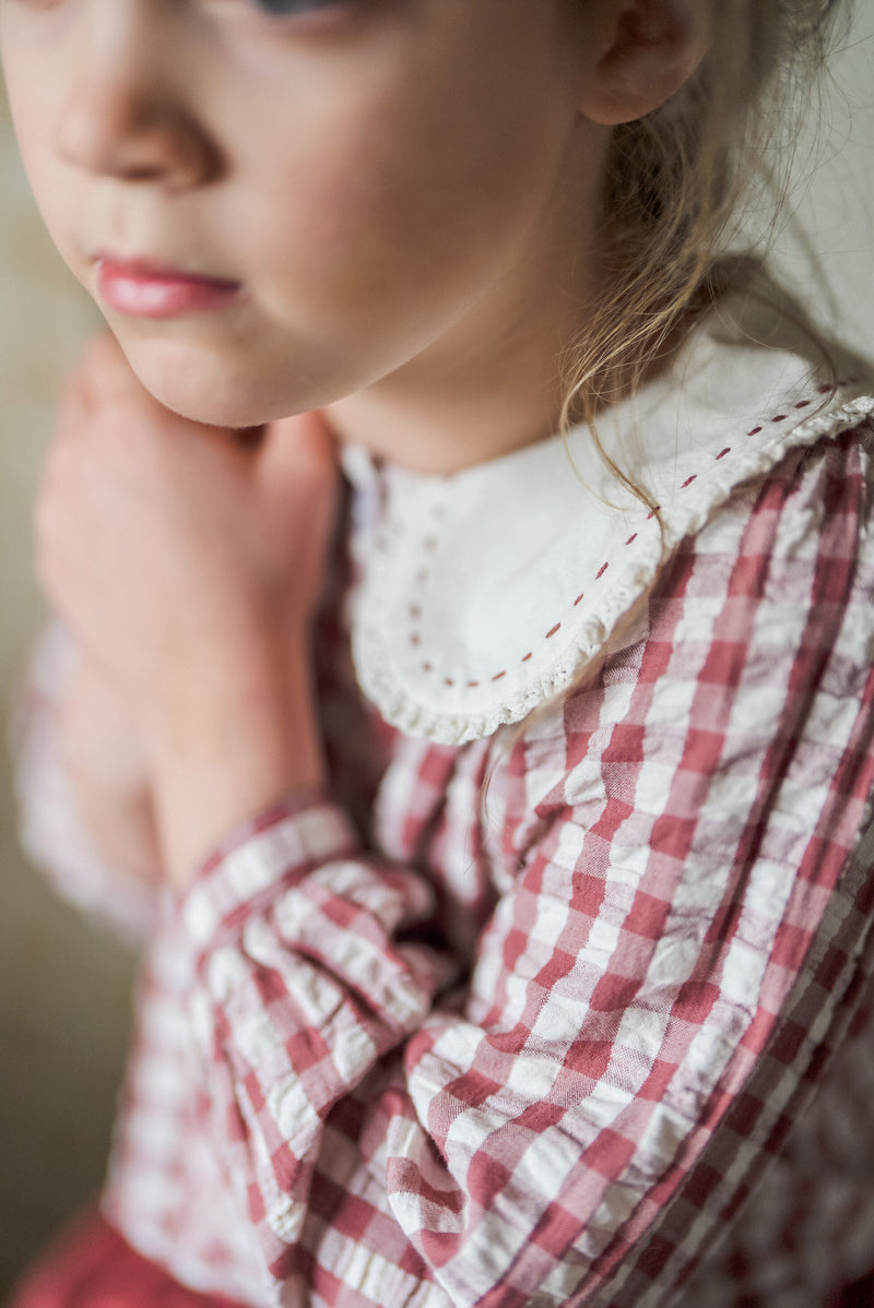 Smocked Catherine Blouse || Seersucker Gingham in Apple Butter