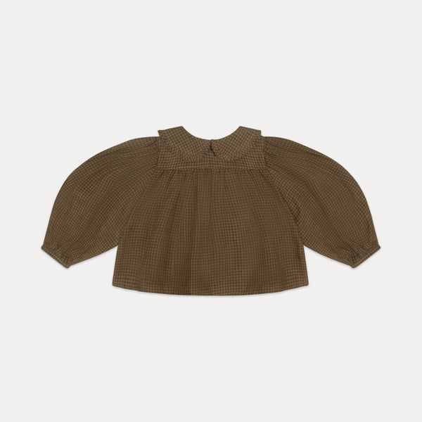 Duck, Duck, Goose Blouse | Nut Brown Mini Check Linen