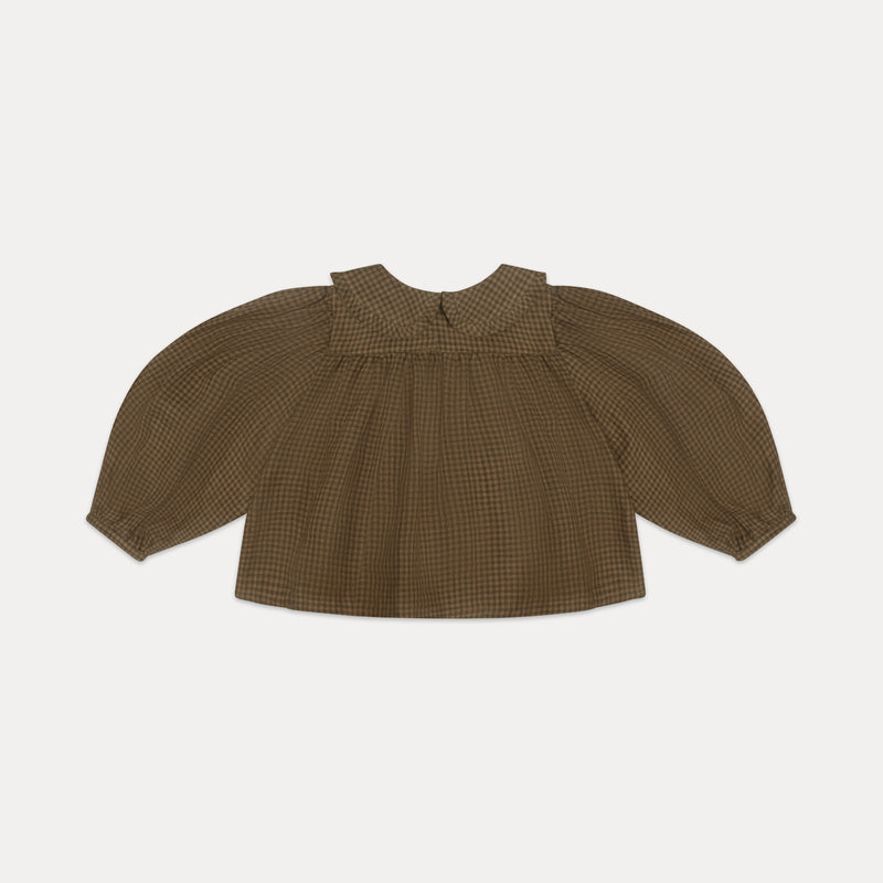 Duck, Duck, Goose Blouse | Nut Brown Mini Check Linen