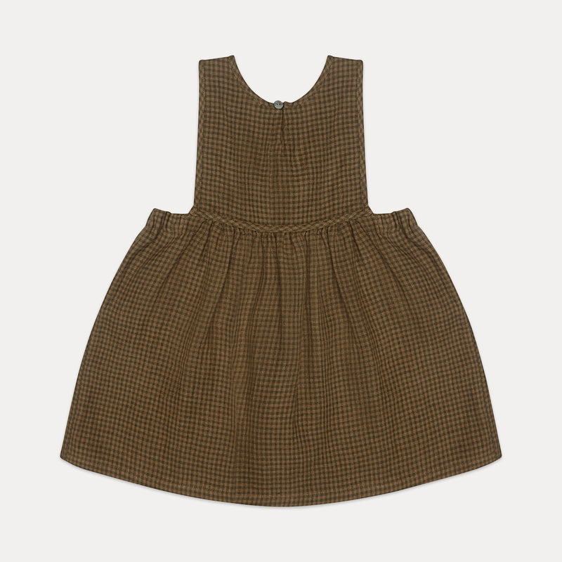 Marlow Pinafore | Nut Brown Mini Check Linen