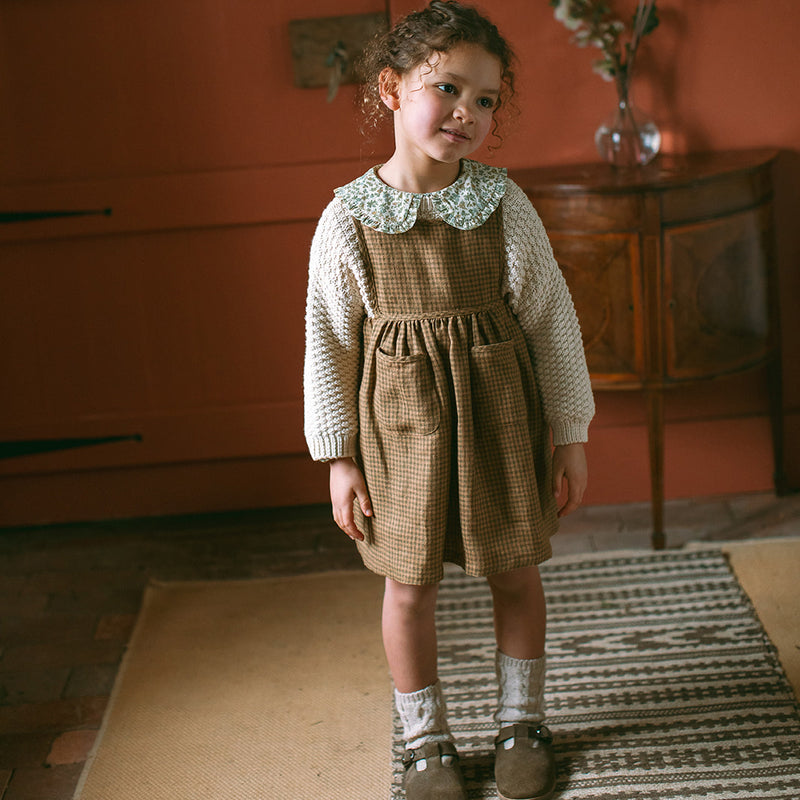 Marlow Pinafore | Nut Brown Mini Check Linen