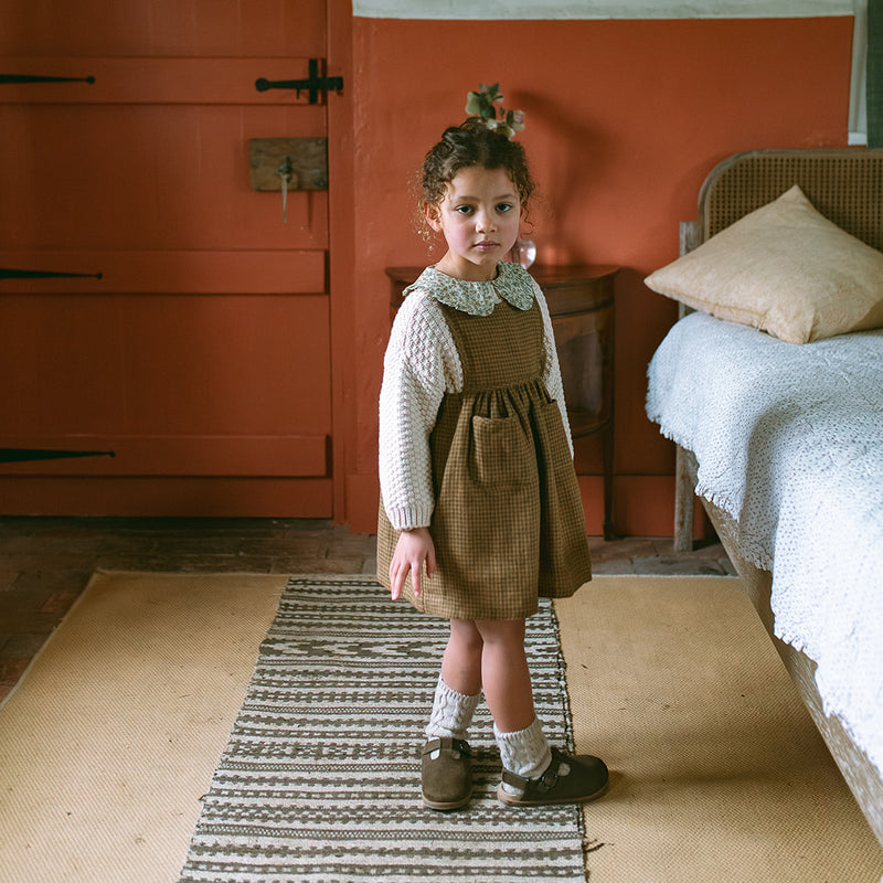 Marlow Pinafore | Nut Brown Mini Check Linen