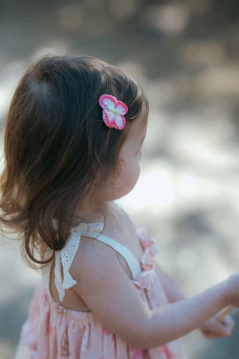 Crochet Hair Clip Set || Petal Pink Butterfly