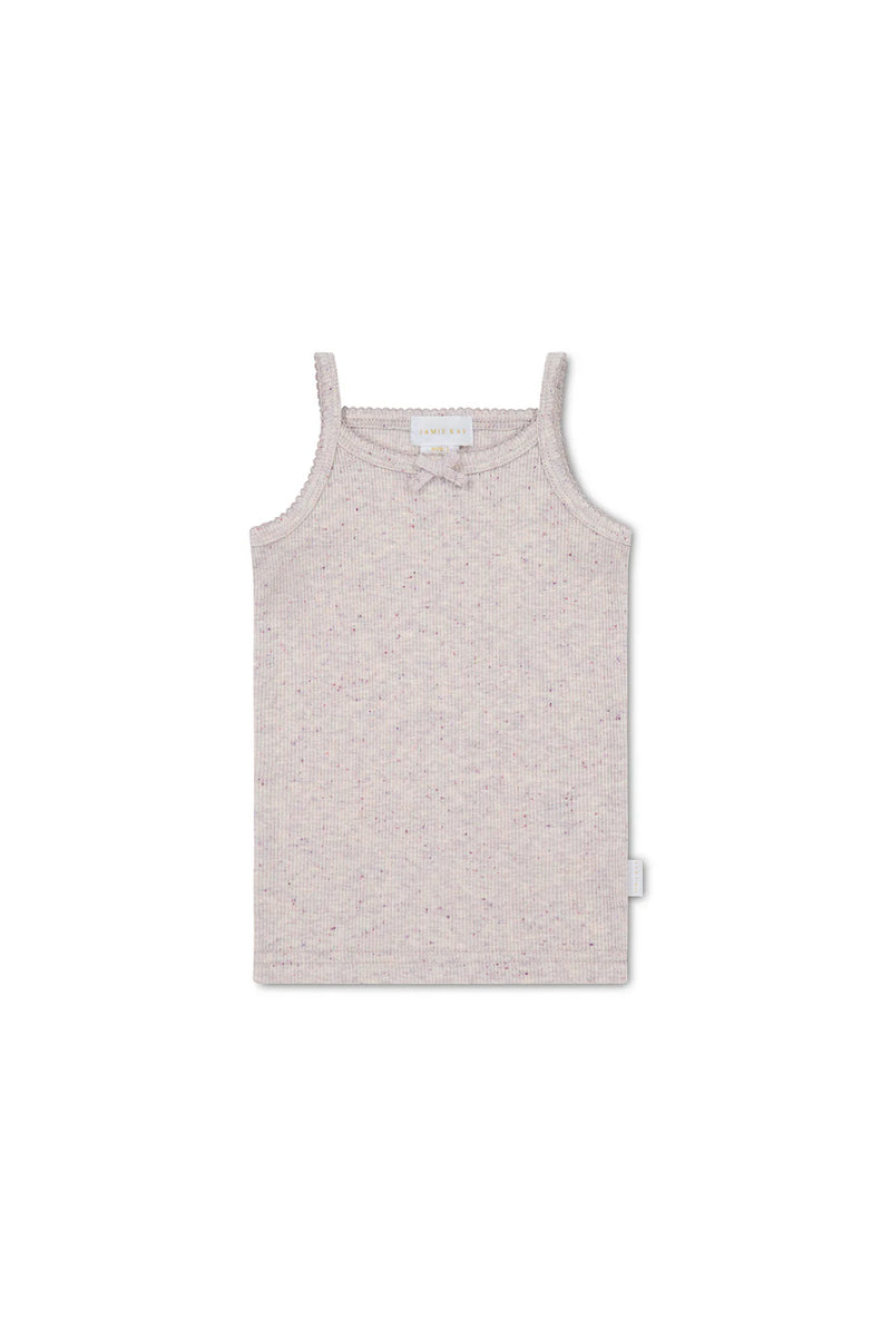 Organic Cotton Fine Rib Singlet - Lavender Fleck