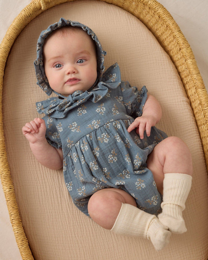Collared Romper || Blue Floral, Baby/Toddler Girls Clothing, Quincy Mae - All The Little Bows