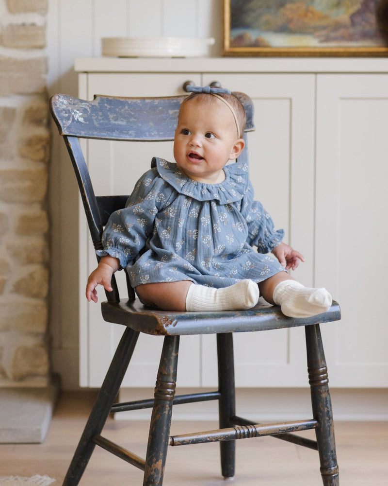Long Sleeve Isla Dress || Blue Floral, Baby/Toddler Girls Clothing, Quincy Mae - All The Little Bows