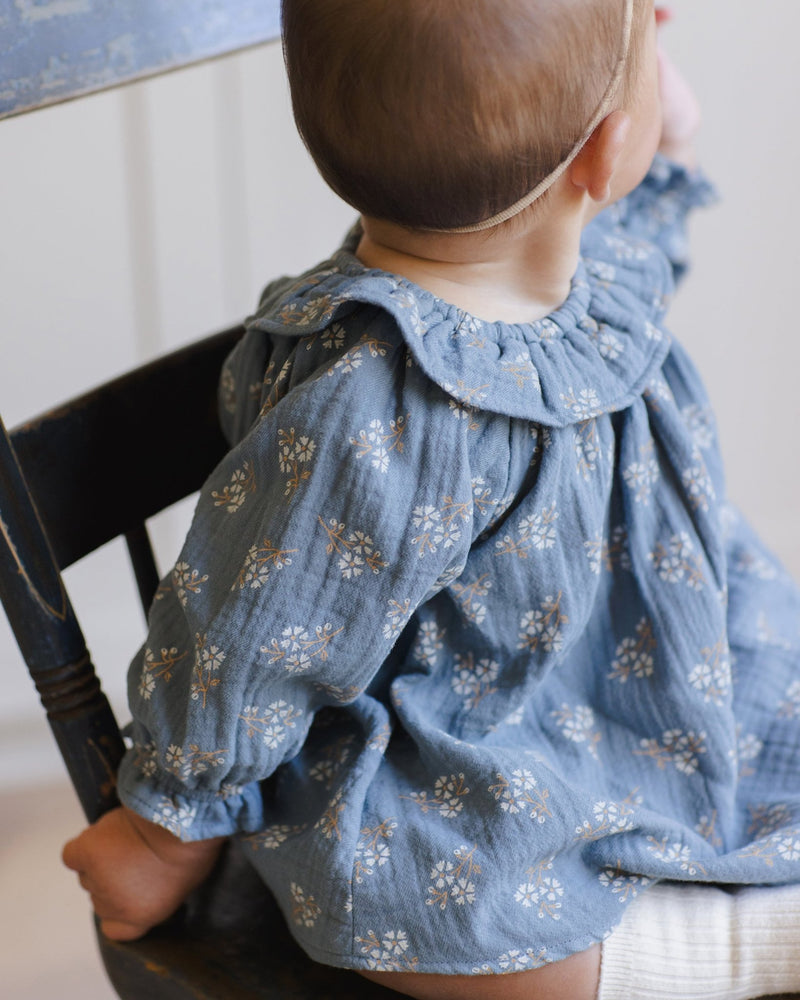 Long Sleeve Isla Dress || Blue Floral, Baby/Toddler Girls Clothing, Quincy Mae - All The Little Bows