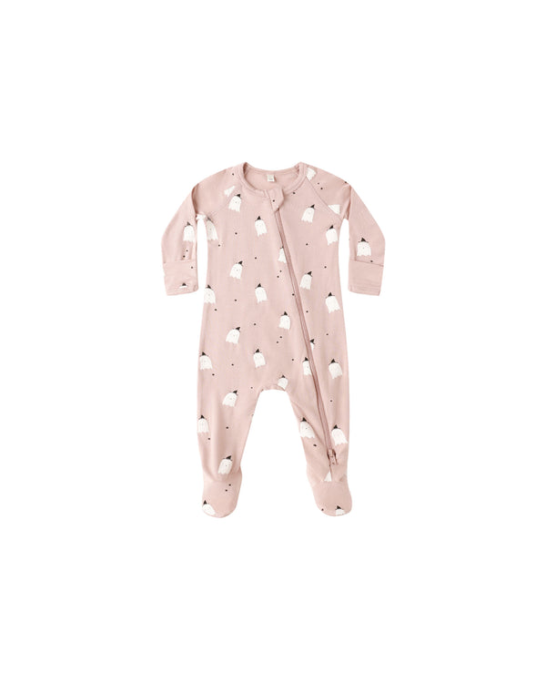 Bamboo Zip Footie || Pink Ghosts