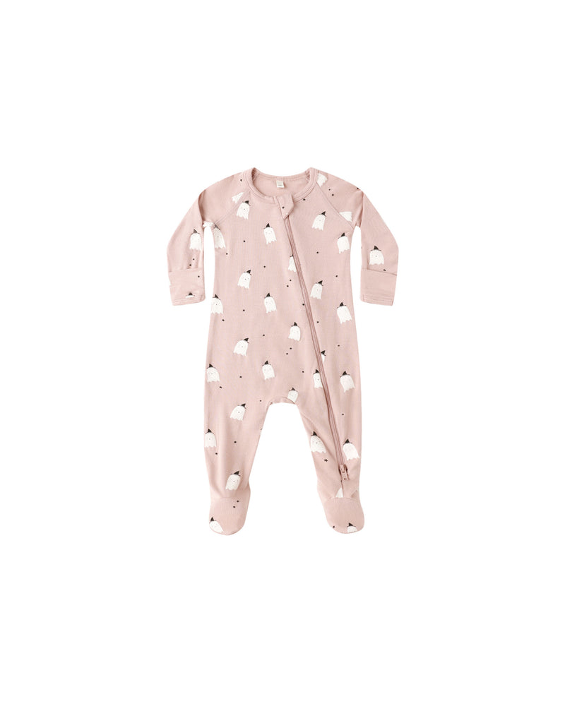 Bamboo Zip Footie || Pink Ghosts