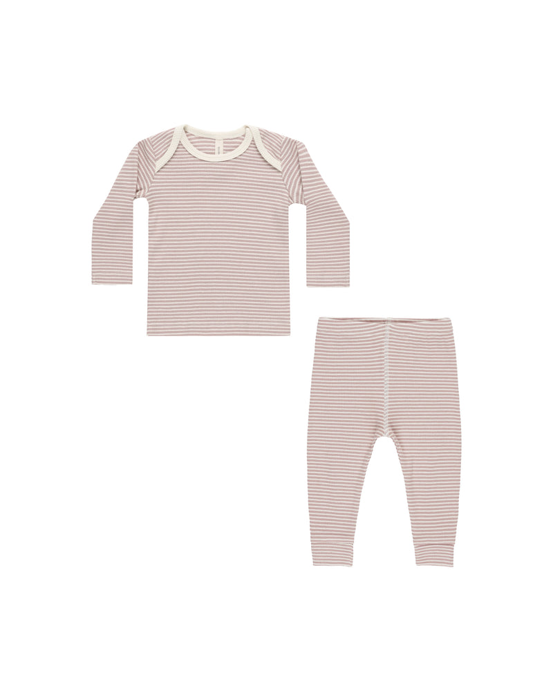 Ribbed Tee & Legging Set || Mauve Stripe