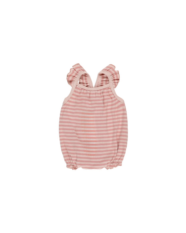 Ribbed Ruffle Romper || Pink Stripe