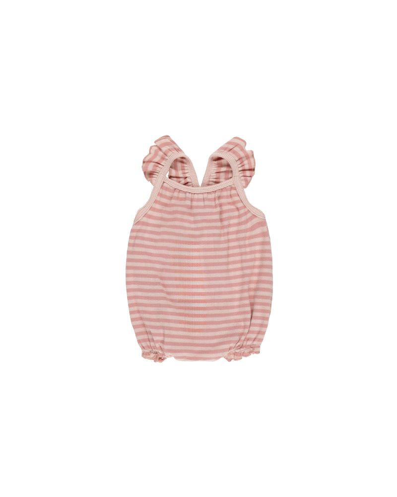 Ribbed Ruffle Romper || Pink Stripe