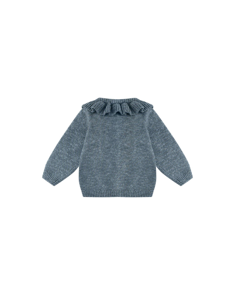Ruffle Collar Cardigan || Ocean, Baby/Toddler Girls Clothing, Quincy Mae - All The Little Bows
