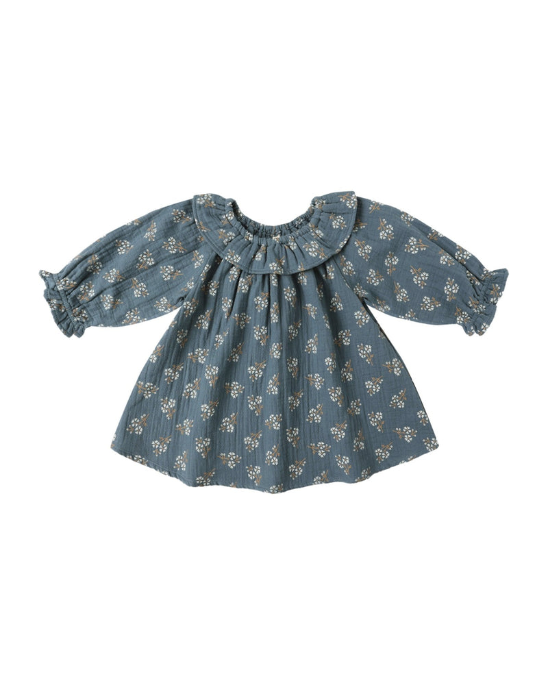 Long Sleeve Isla Dress || Blue Floral, Baby/Toddler Girls Clothing, Quincy Mae - All The Little Bows