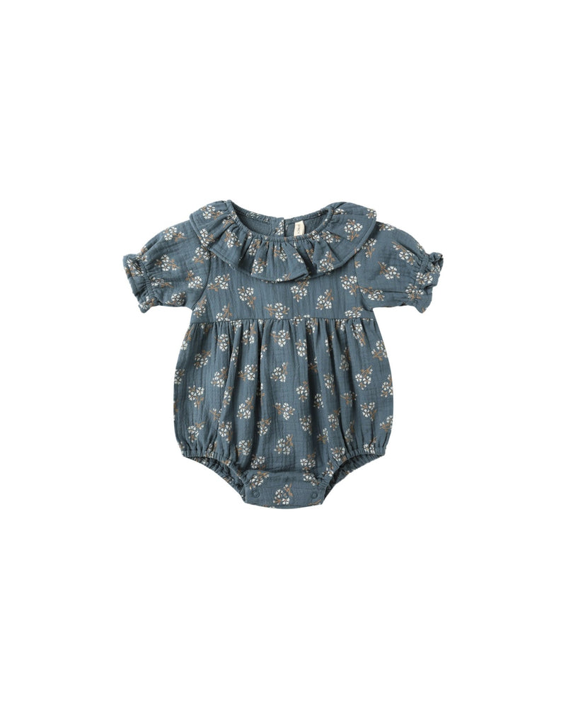 Collared Romper || Blue Floral, Baby/Toddler Girls Clothing, Quincy Mae - All The Little Bows