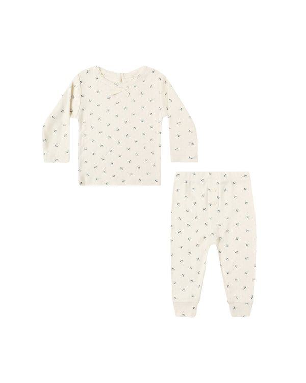 Pointelle Long Sleeve Tee + Legging || Blue Ditsy, Baby/Toddler Girls Clothing, Quincy Mae - All The Little Bows