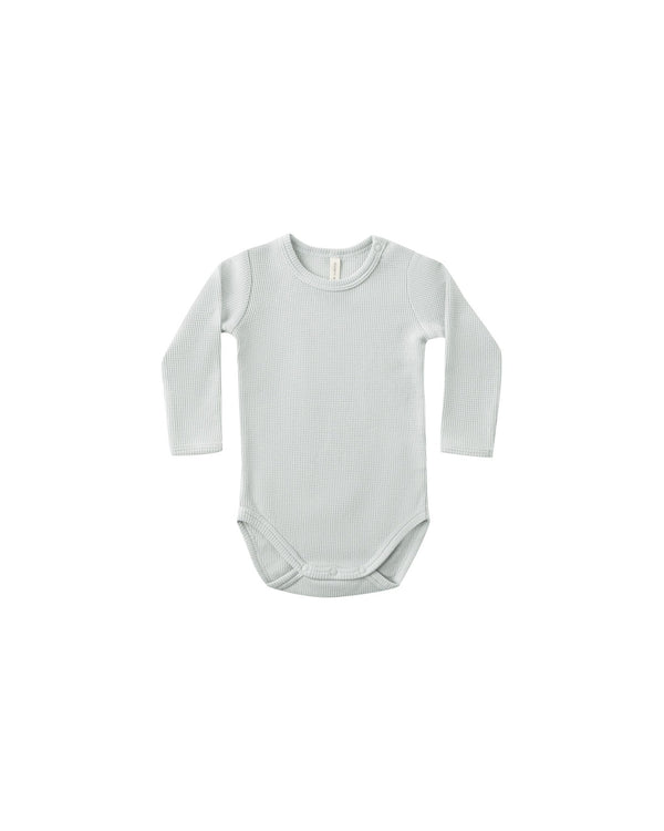 Waffle Long Sleeve Bodysuit || Ice Blue, Baby/Toddler Girls Clothing, Quincy Mae - All The Little Bows
