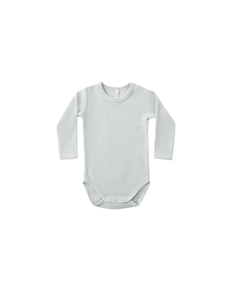 Waffle Long Sleeve Bodysuit || Ice Blue, Baby/Toddler Girls Clothing, Quincy Mae - All The Little Bows
