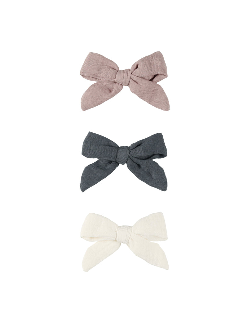 Bow w/ Clip, Set of 3 || Indigo, Mauve, & Ivory