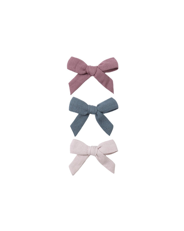 Bow W. Clip, Set Of 3 || Mulberry, Ocean, Lilac, Baby/Toddler Girls Clothing, Quincy Mae - All The Little Bows
