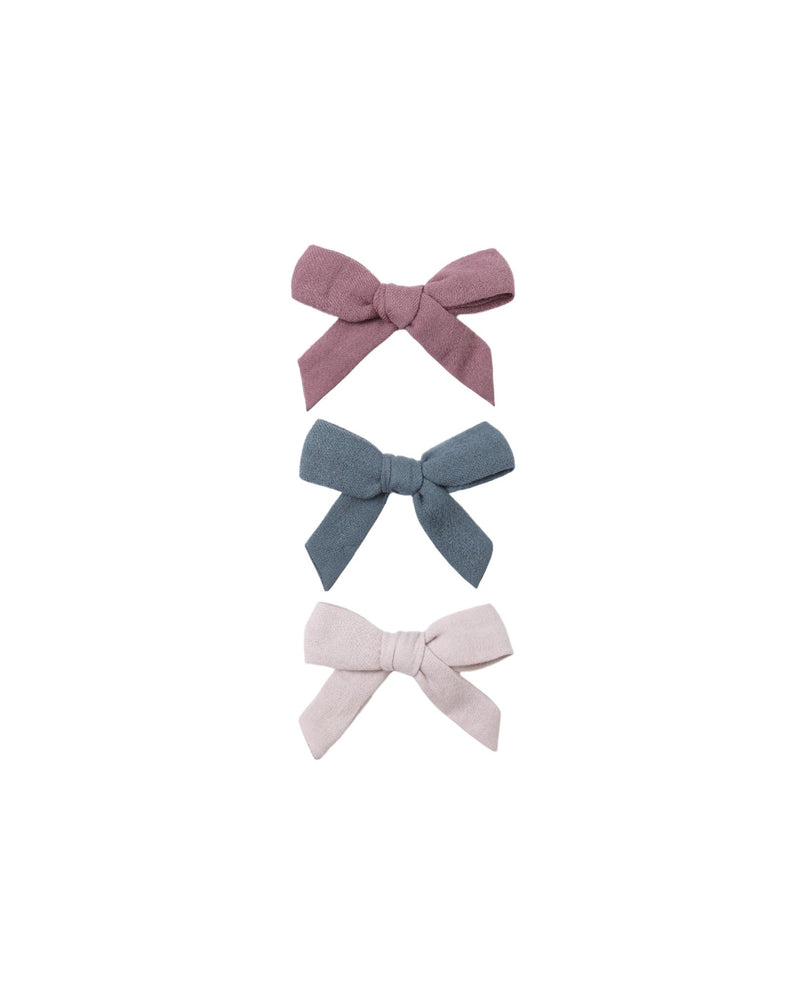 Bow W. Clip, Set Of 3 || Mulberry, Ocean, Lilac, Baby/Toddler Girls Clothing, Quincy Mae - All The Little Bows