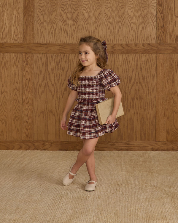 Tiered Mini Skirt || Burgundy Plaid