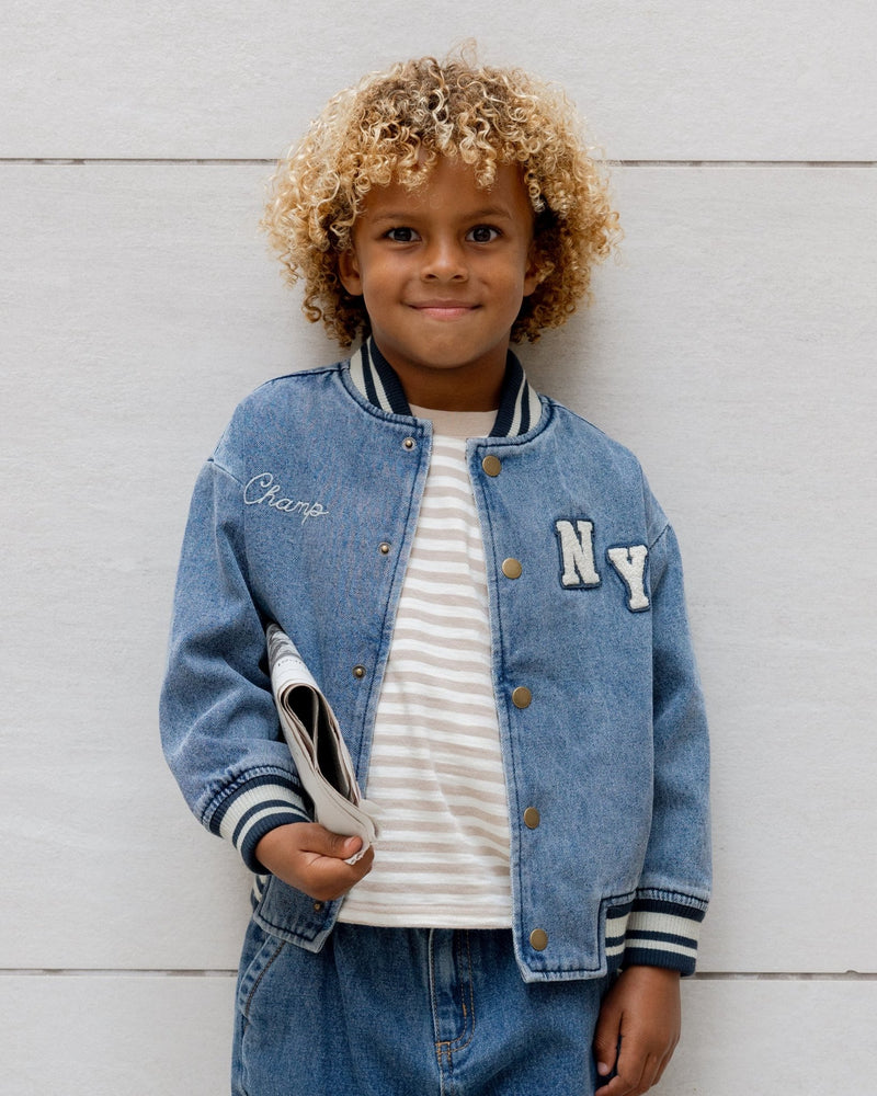 Varsity Jacket || Indigo Denim, , Rylee + Cru - All The Little Bows