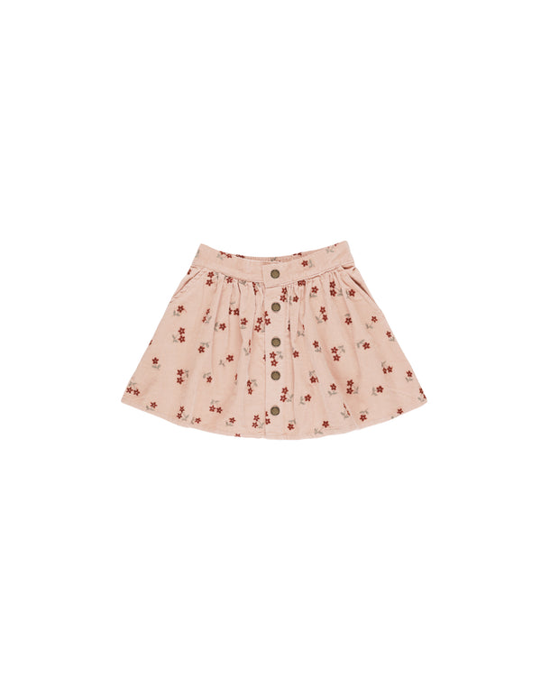 Button Front Mini Skirt || Blossom Embroidery