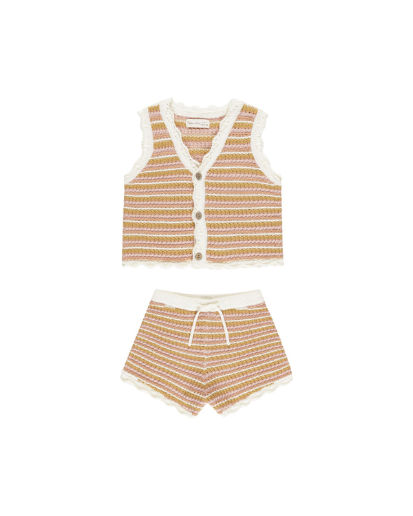 Scallop Crochet Set || Pink Stripe