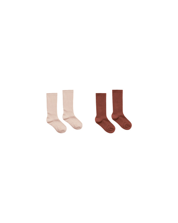 Ribbed Socks || Brick, Rose