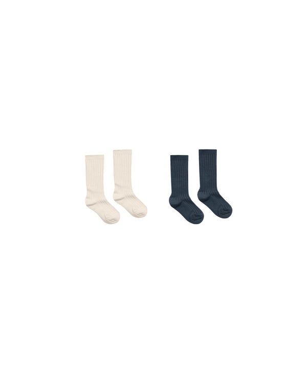 Ribbed Socks || Natural, Navy, , Rylee + Cru - All The Little Bows
