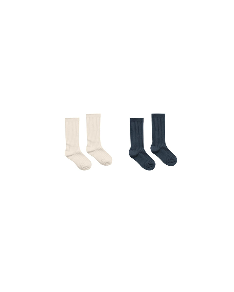 Ribbed Socks || Natural, Navy, , Rylee + Cru - All The Little Bows
